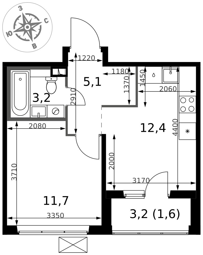 Планировка 34.0 м²