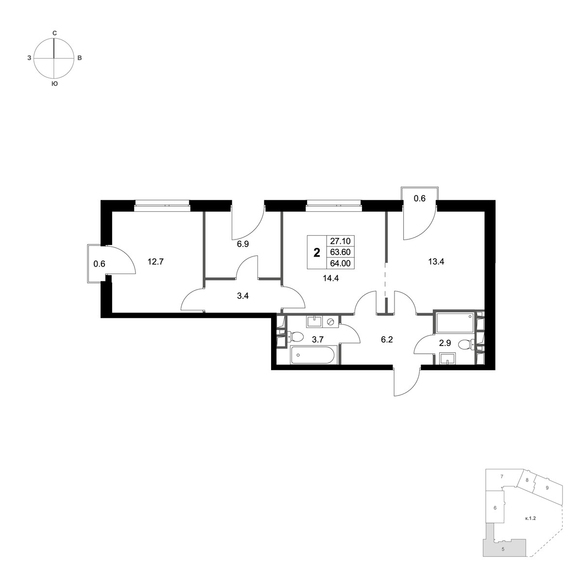 Планировка 64.2 м²