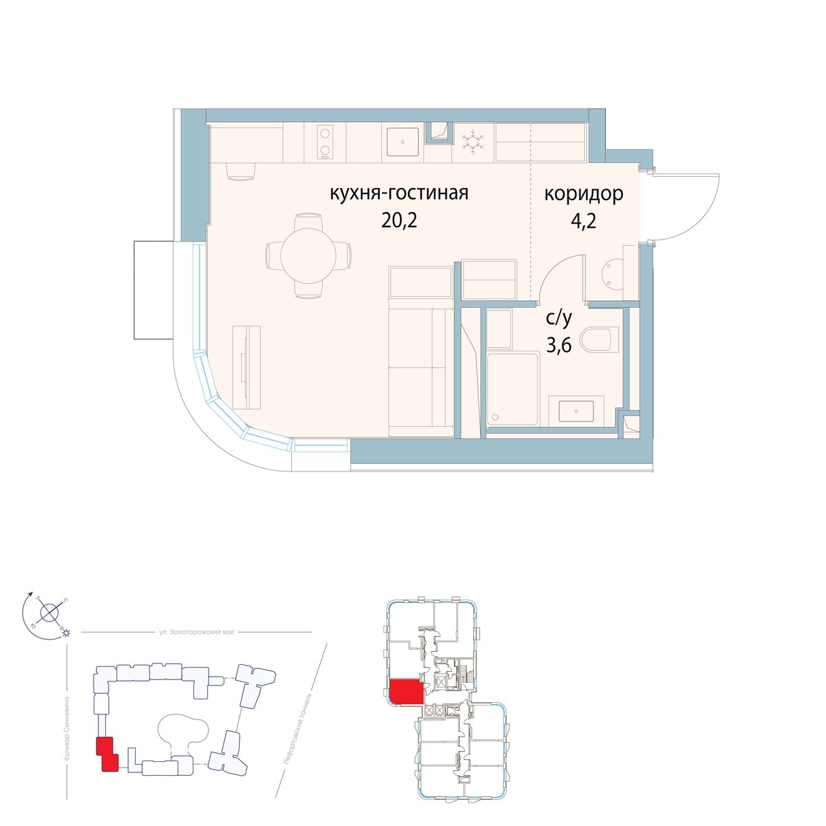 Планировка: Студия, 28.0 м²