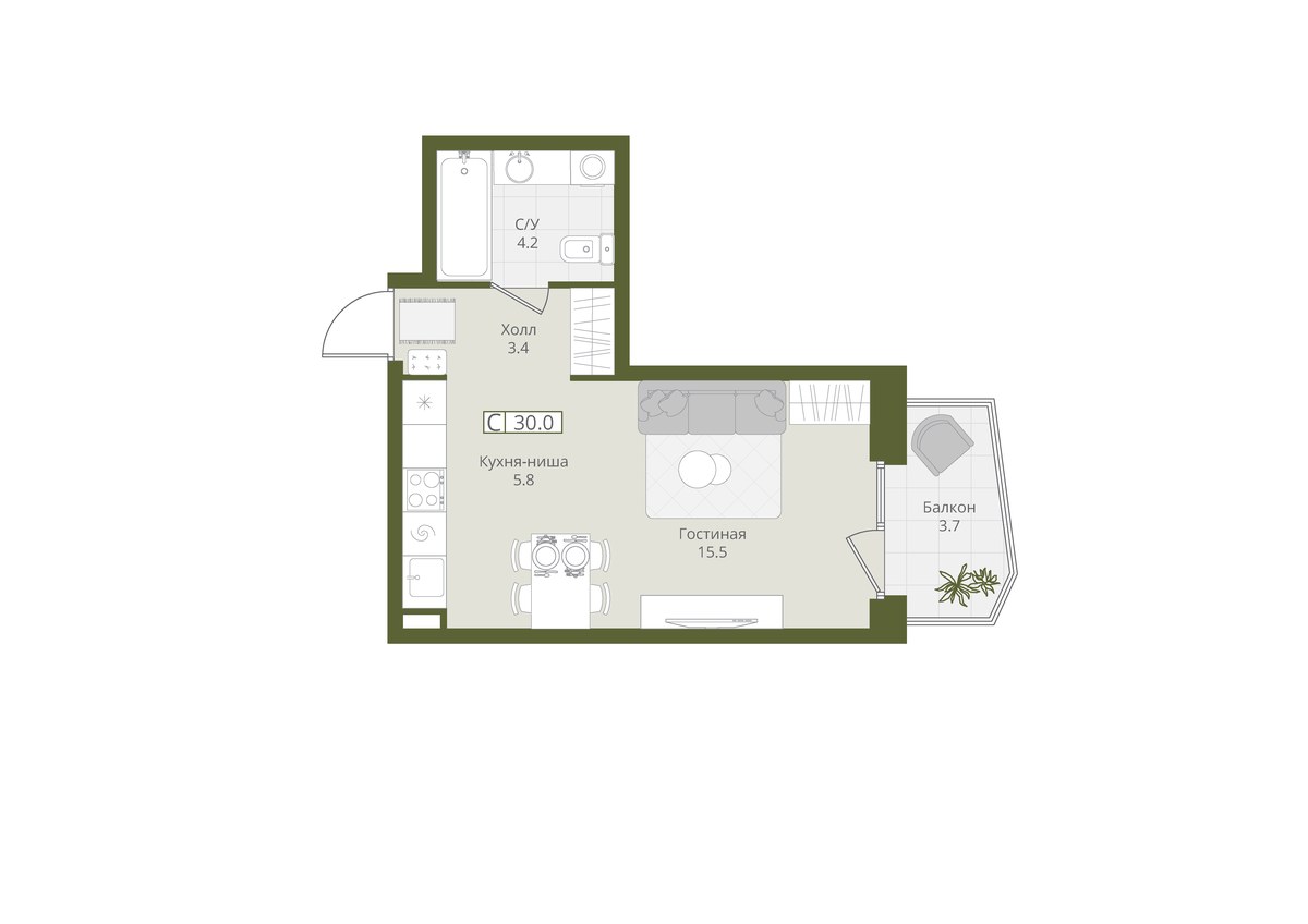 Планировка 30.0 м²