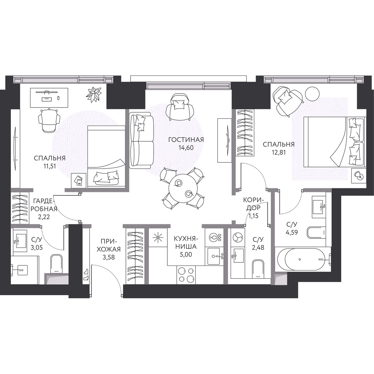 Планировка 61.2 м²