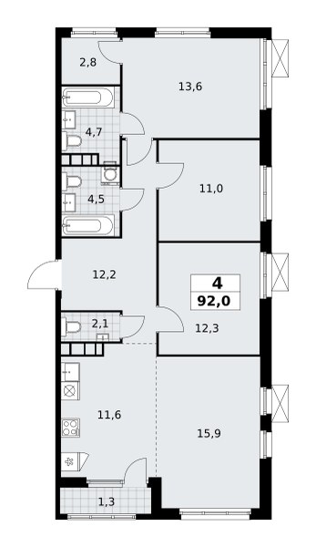 Планировка 92.0 м²