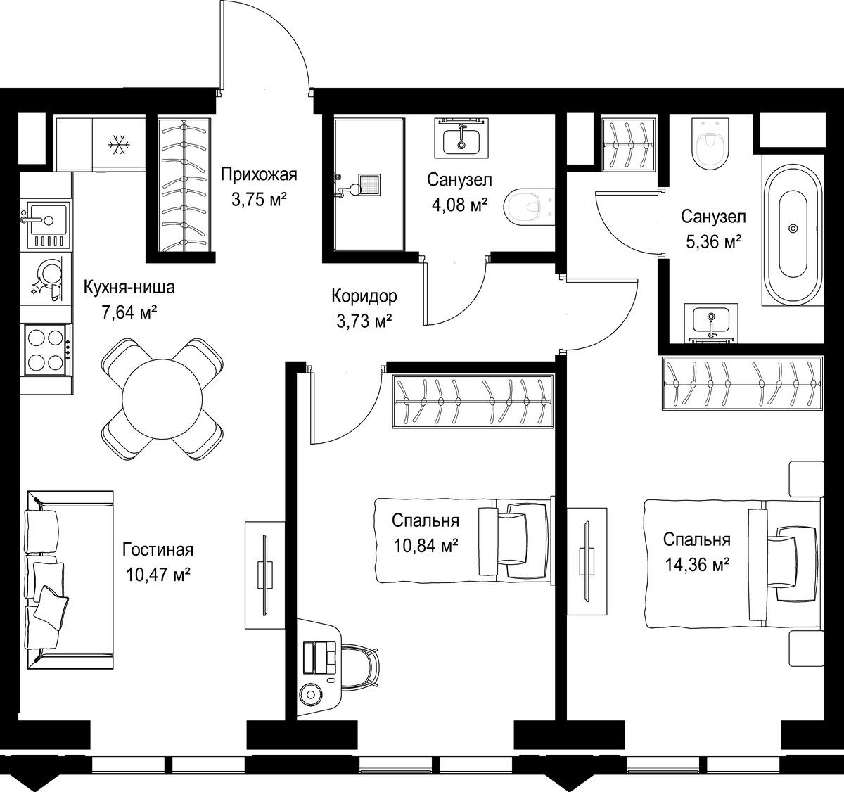 Планировка 60.23 м²