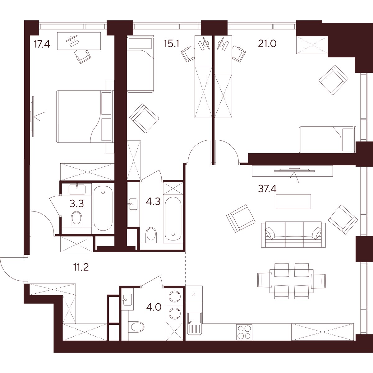 Планировка 113.7 м²