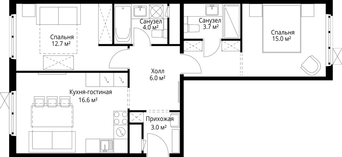 Планировка 61.0 м²
