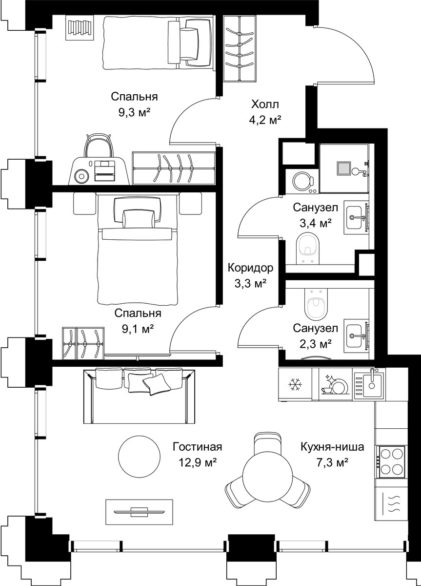Планировка 51.8 м²