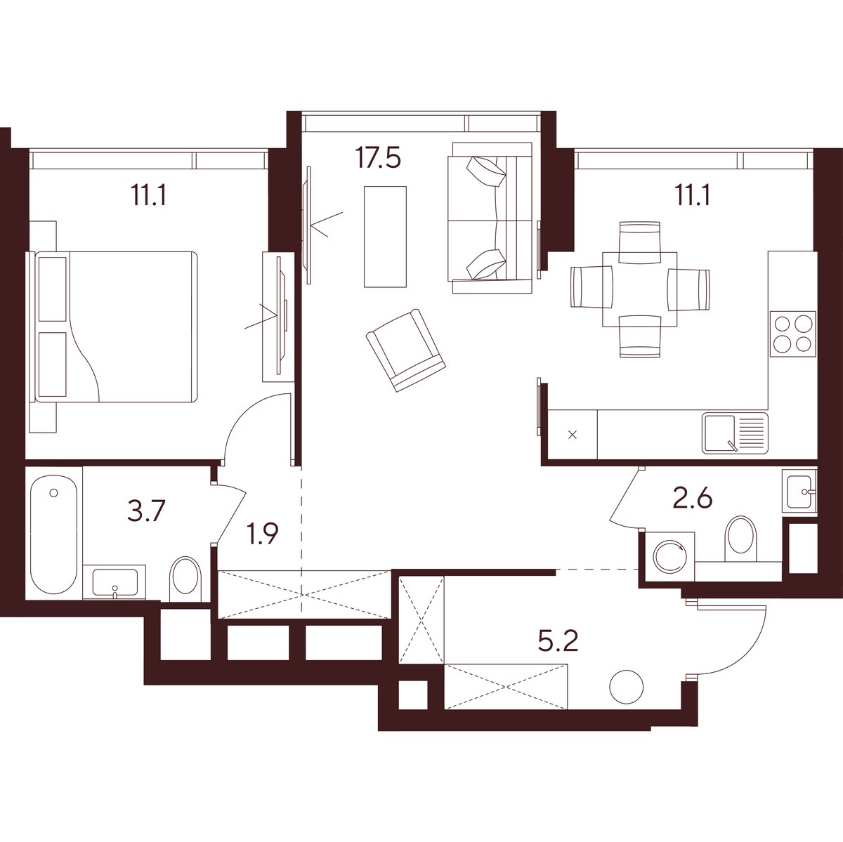 Планировка 53.1 м²