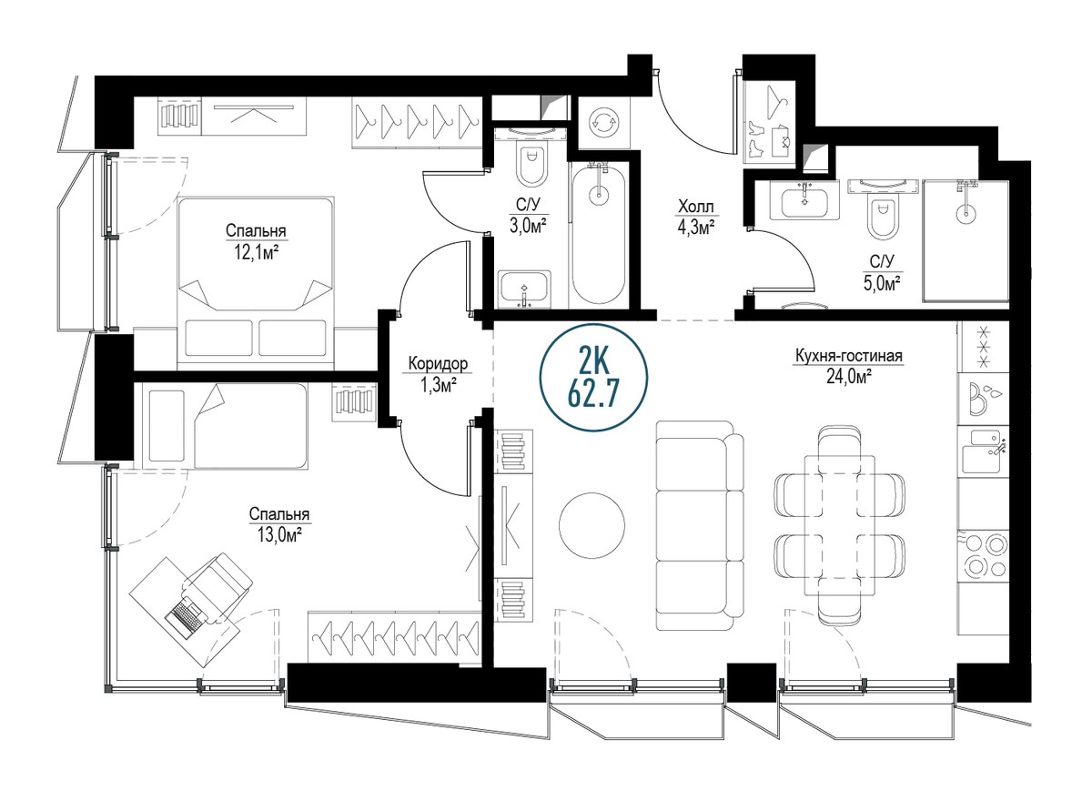 Планировка 61.5 м²