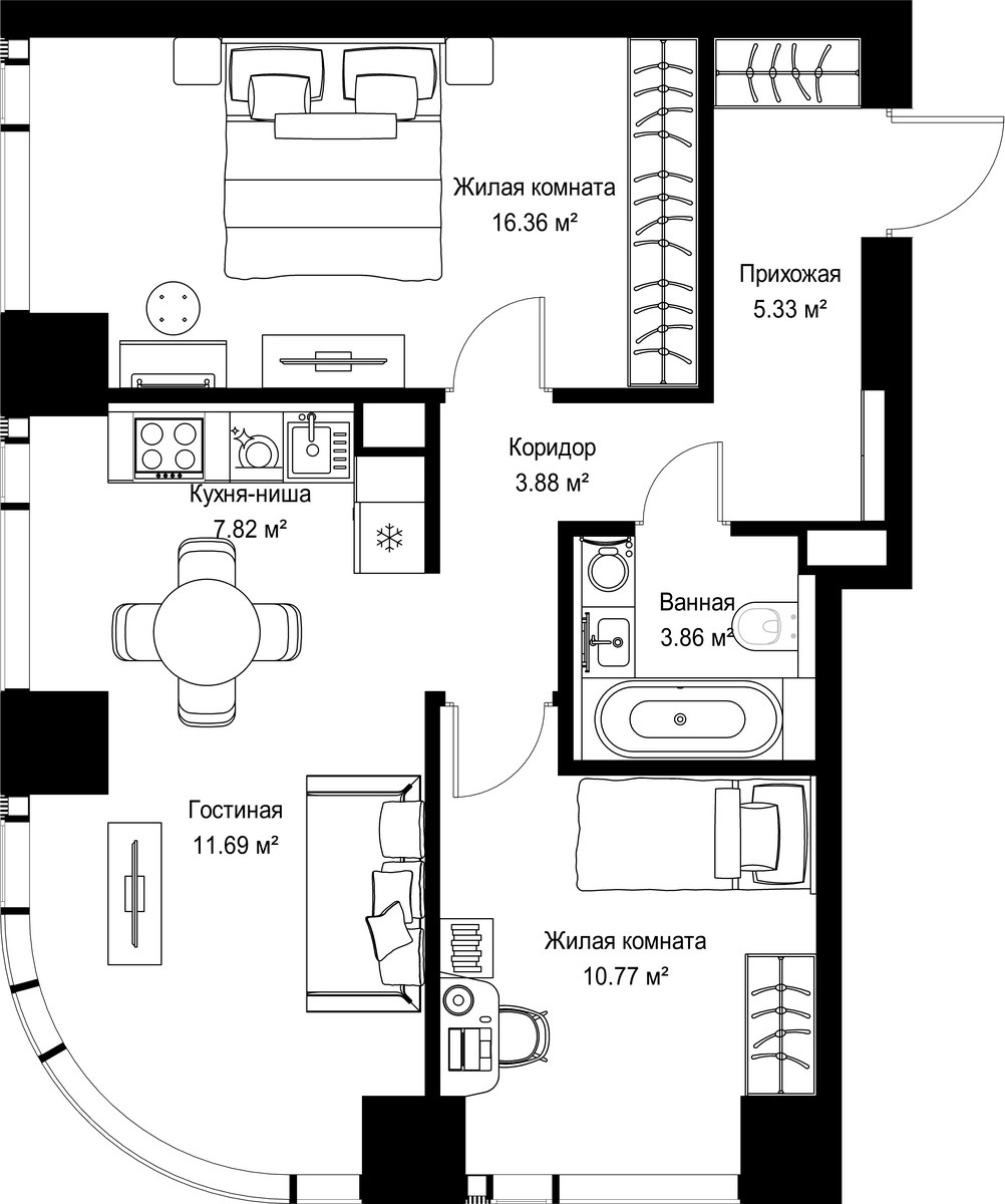 Планировка 59.71 м²