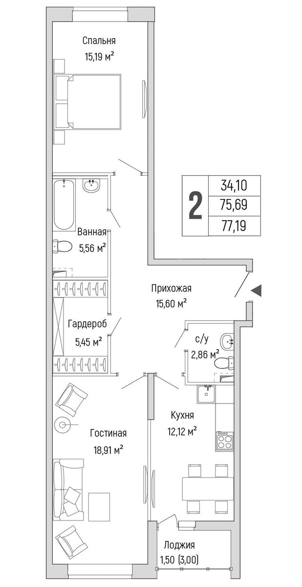 Планировка 77.19 м²
