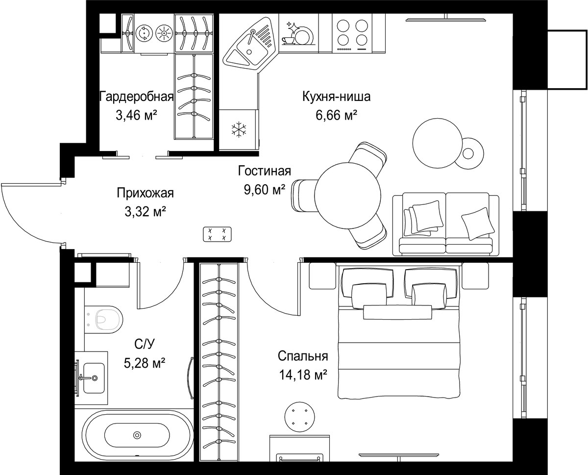 Планировка 42.5 м²