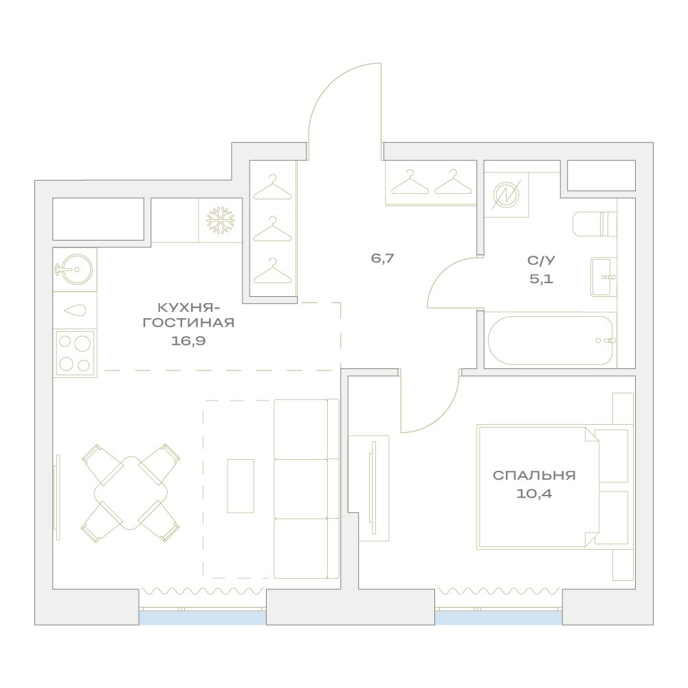 Планировка 39.8 м²