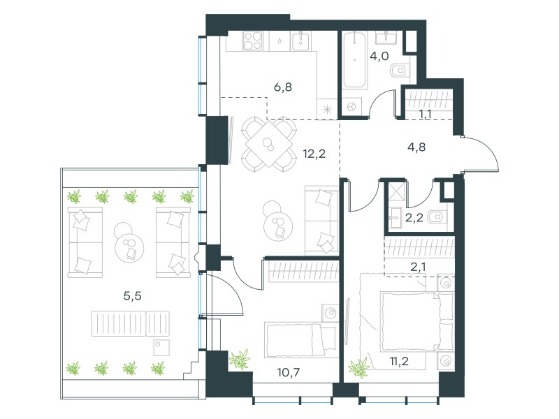 Планировка 60.6 м²