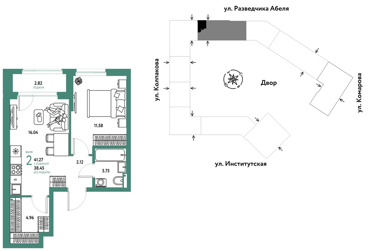 Планировка 41.27 м²