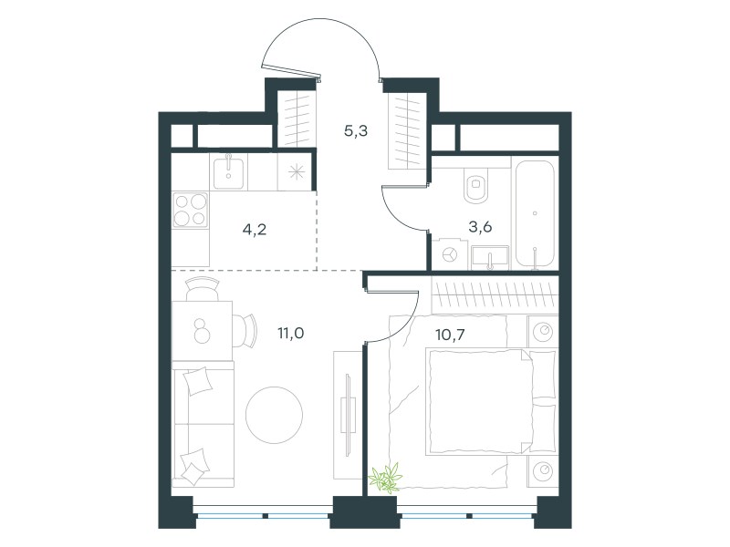 Планировка 34.8 м²