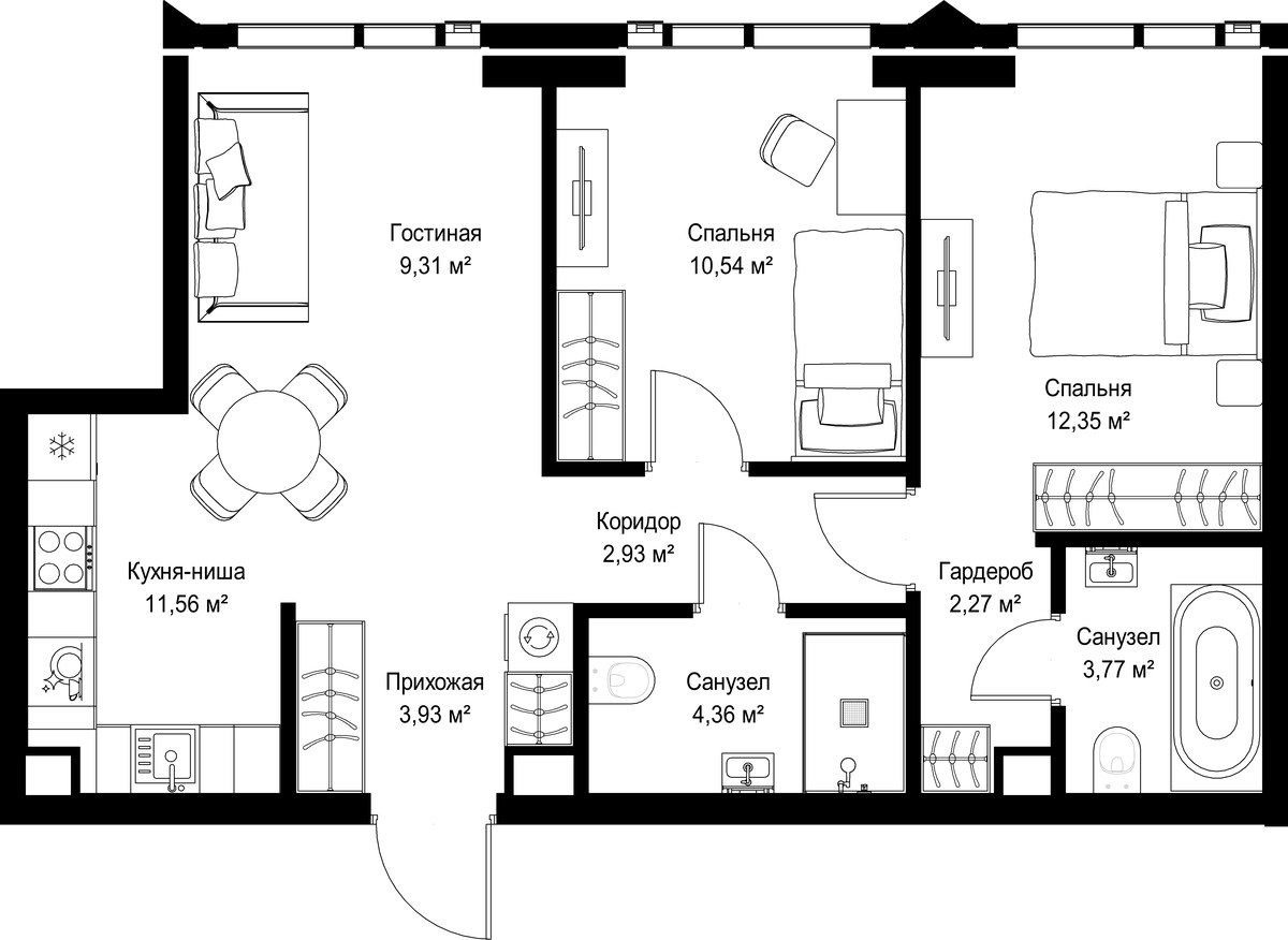 Планировка 61.02 м²