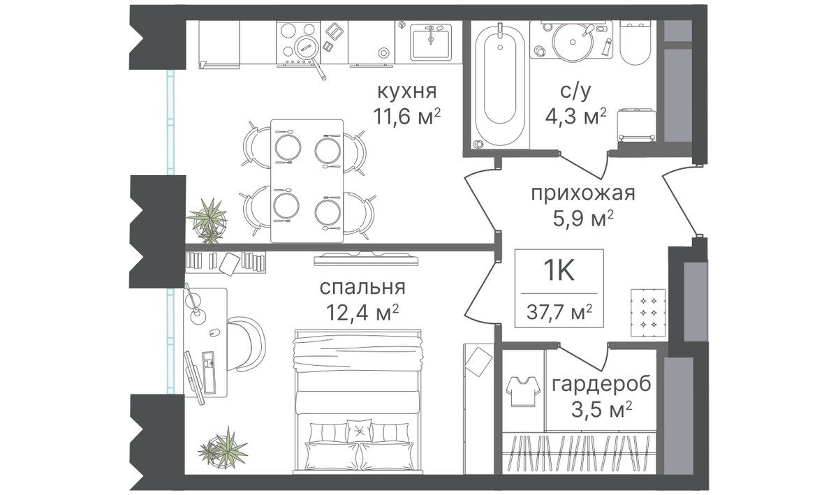 Планировка 37.7 м²