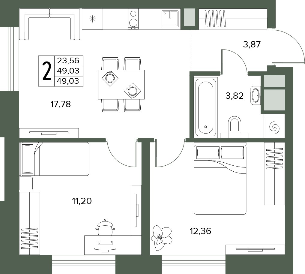 Планировка 49.03 м²