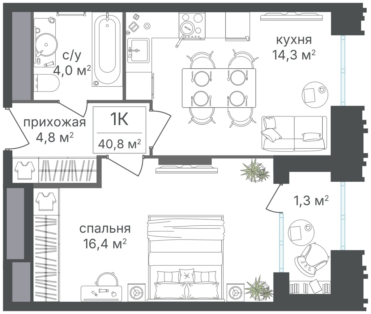 Планировка 42.3 м²