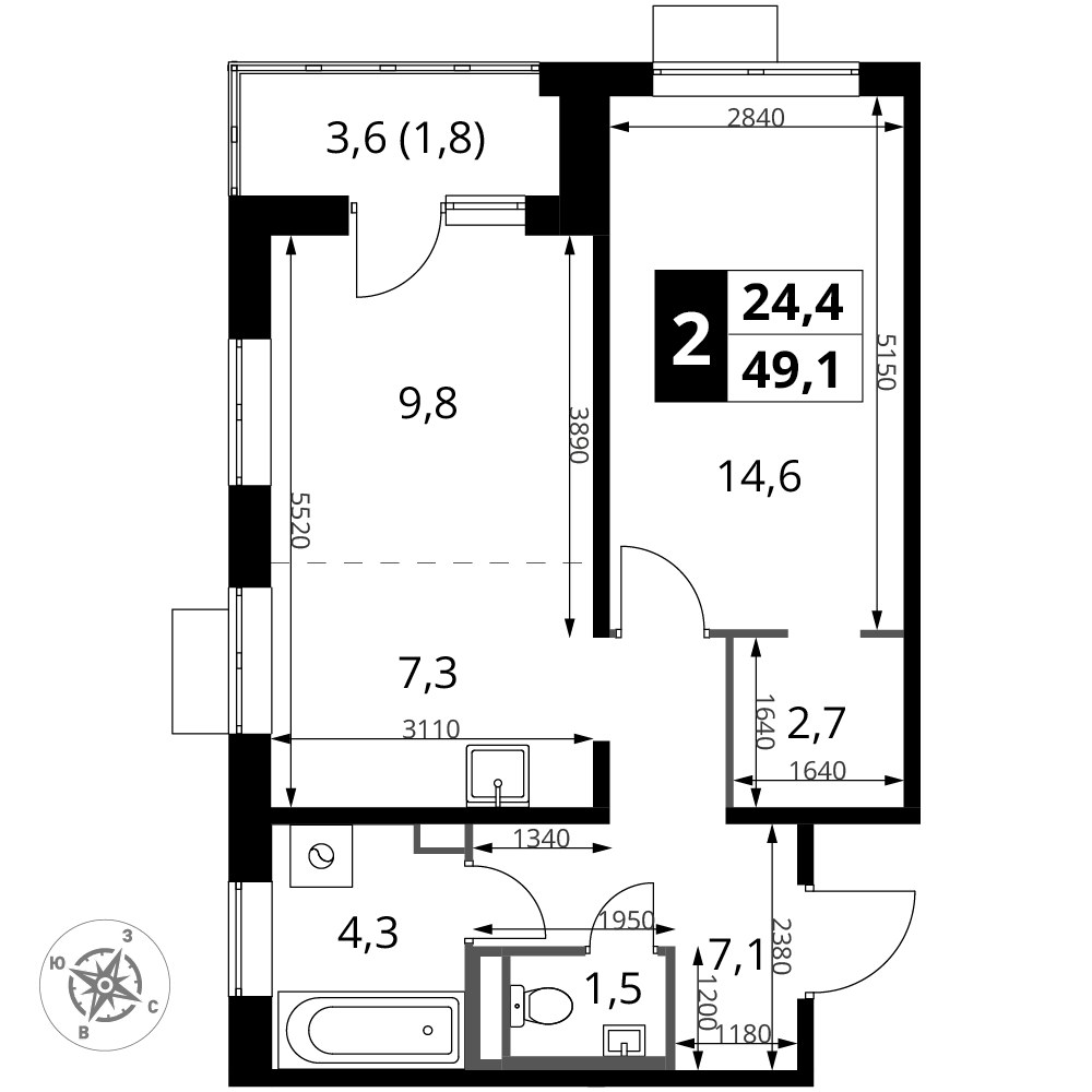Планировка 49.1 м²