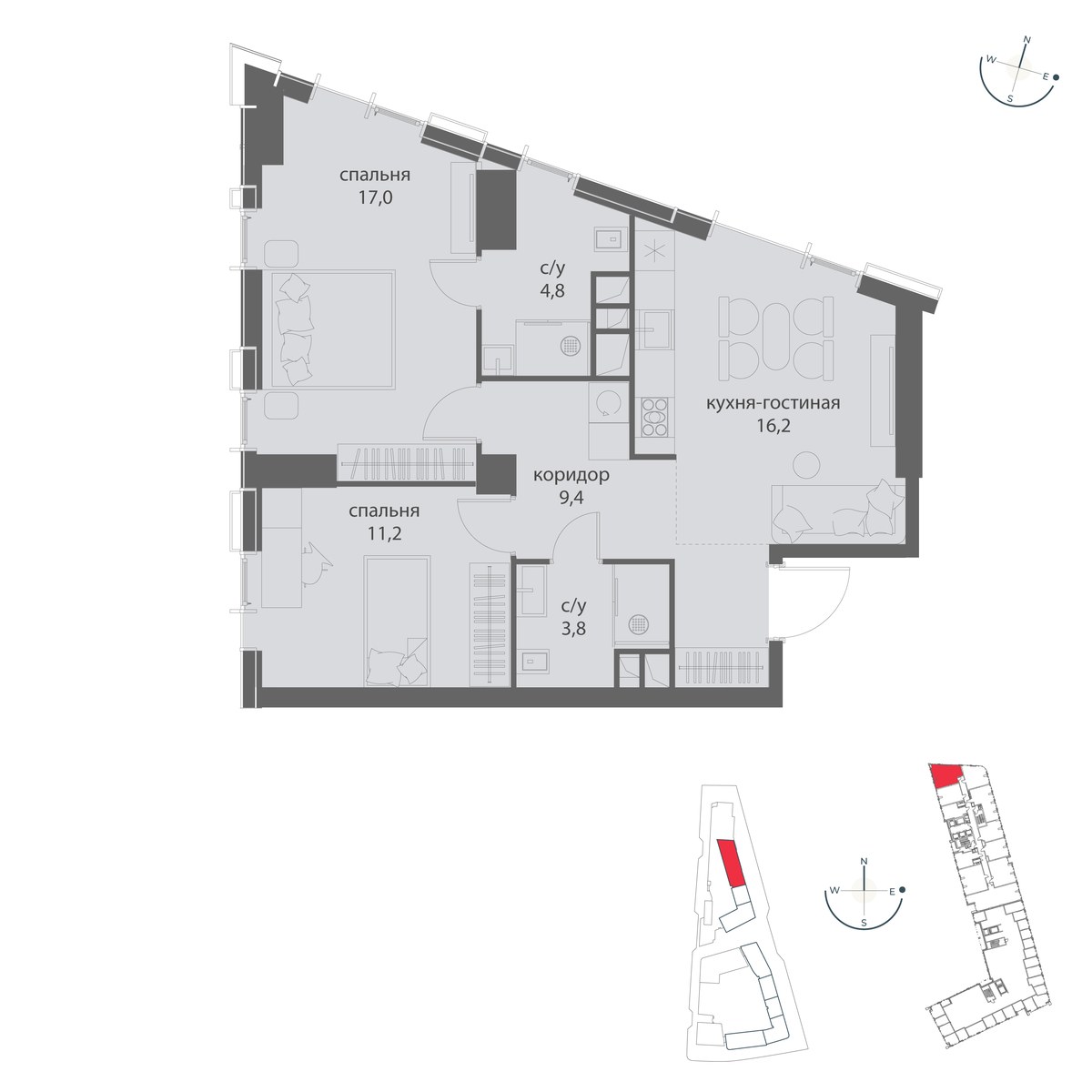 Планировка 62.4 м²
