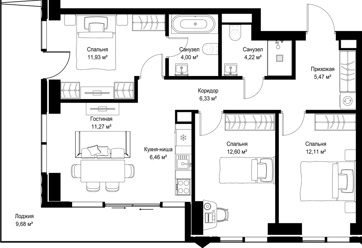 Планировка 84.07 м²