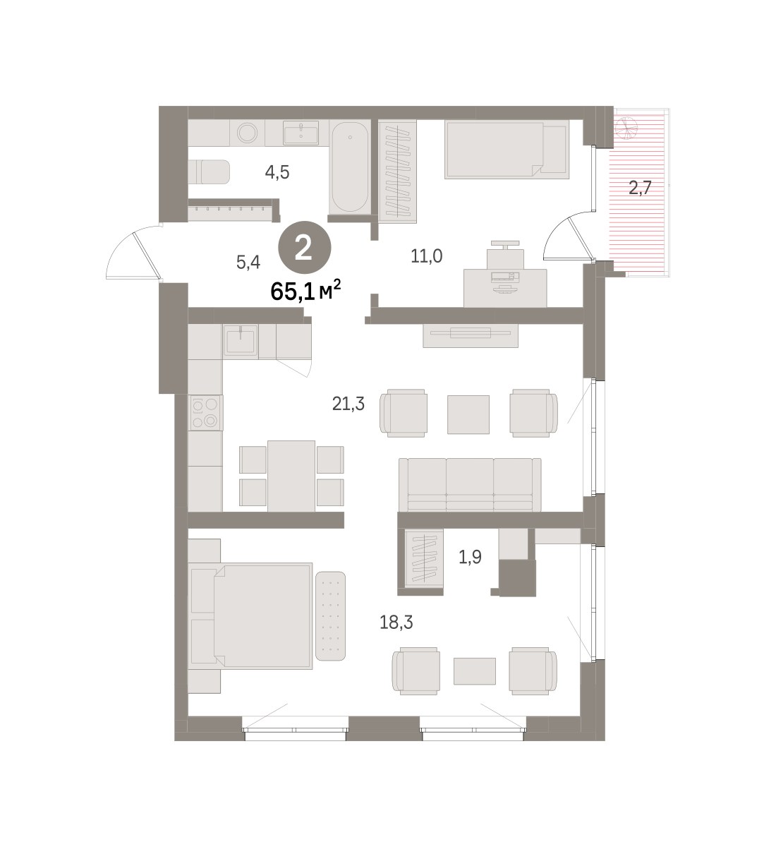 Планировка 65.1 м²