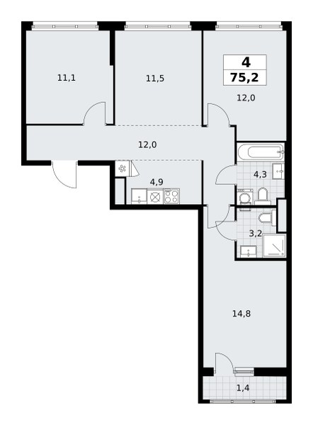 Планировка 75.2 м²