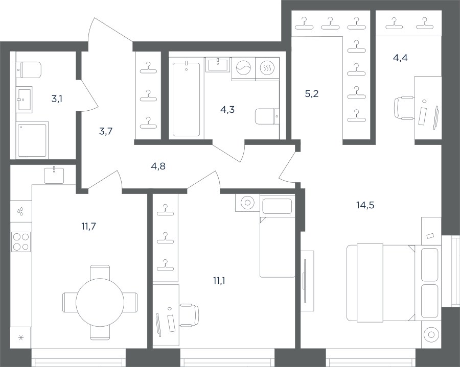 Планировка 62.8 м²