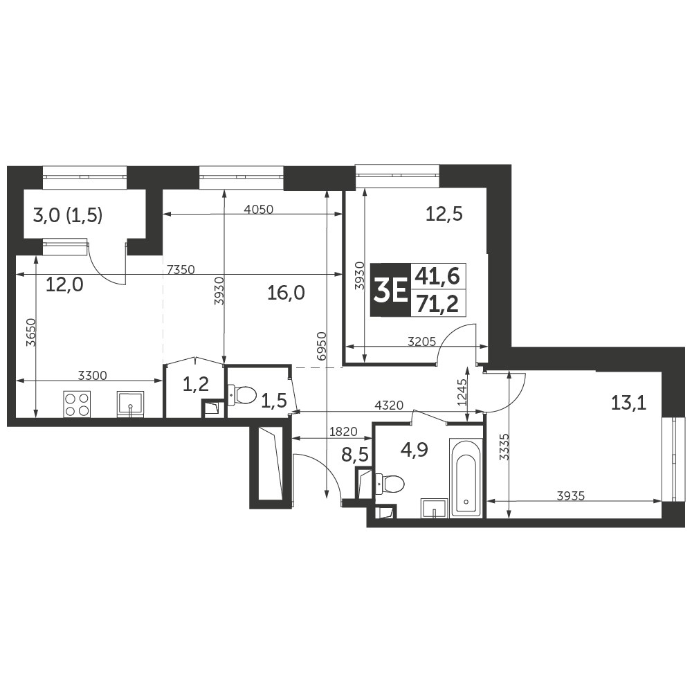 Планировка 71.2 м²