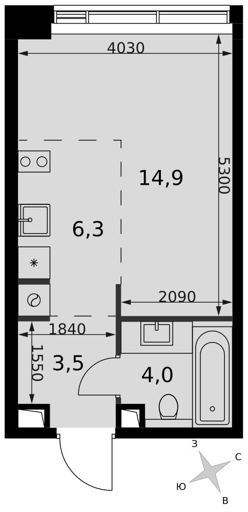 Планировка 28.7 м²