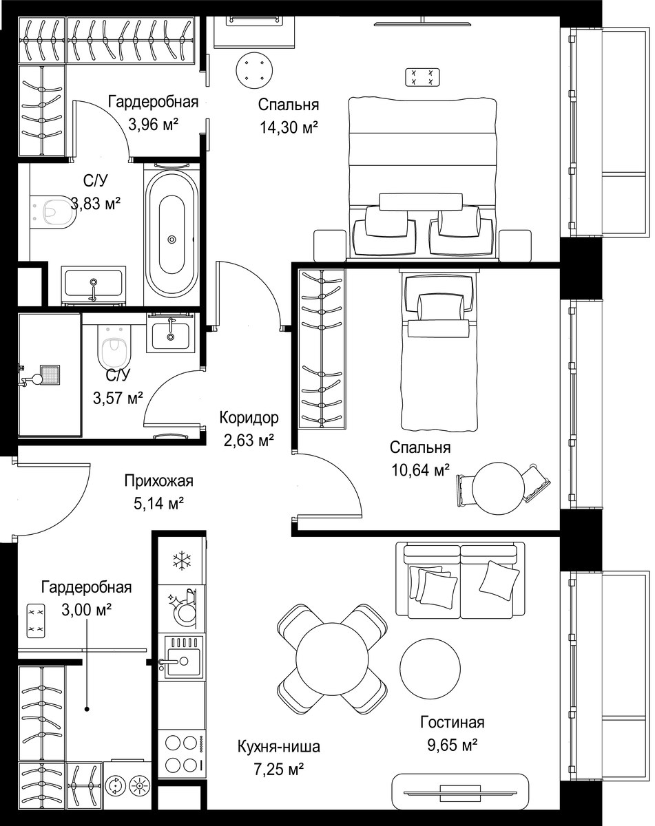 Планировка 63.97 м²