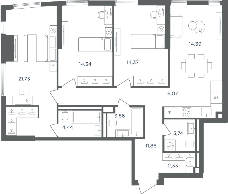 Планировка 97.13 м²
