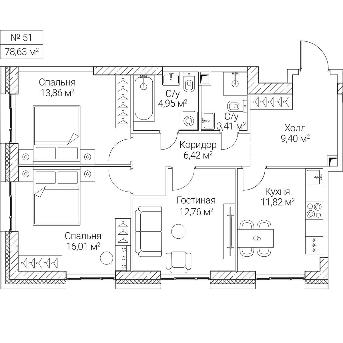 Планировка 78.63 м²