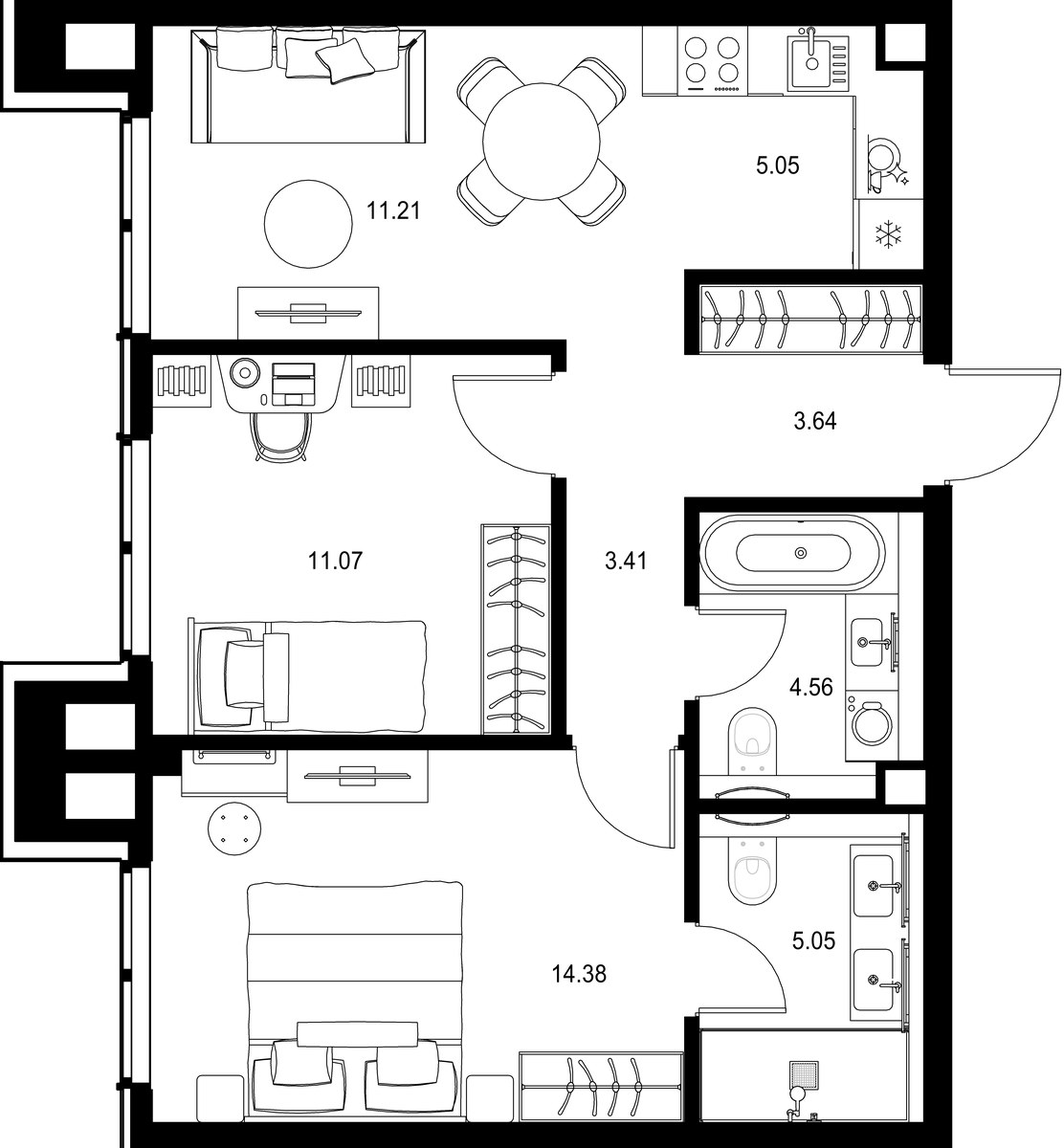 Планировка 58.37 м²