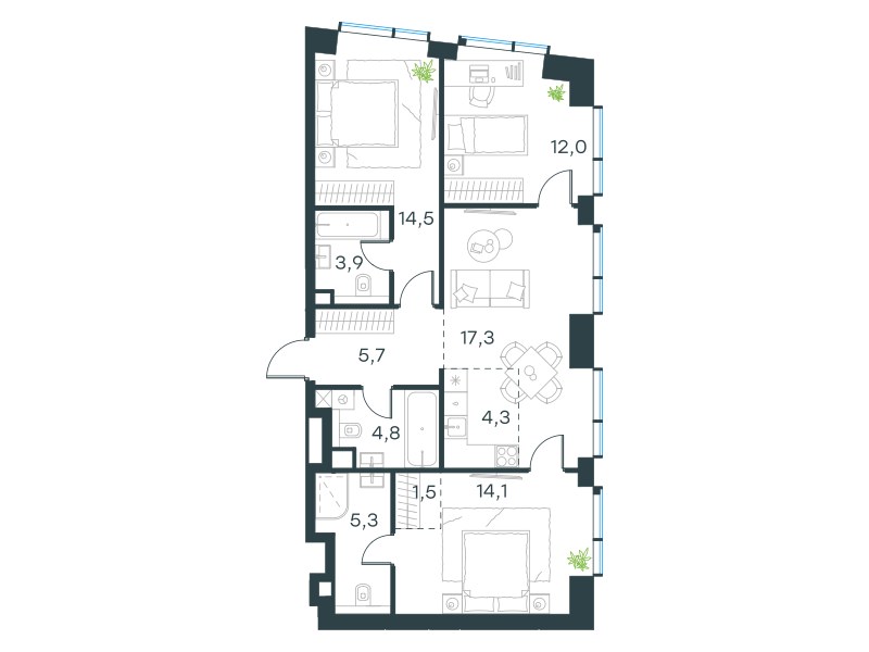 Планировка 83.4 м²