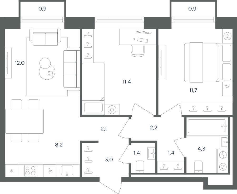 Планировка 58.3 м²