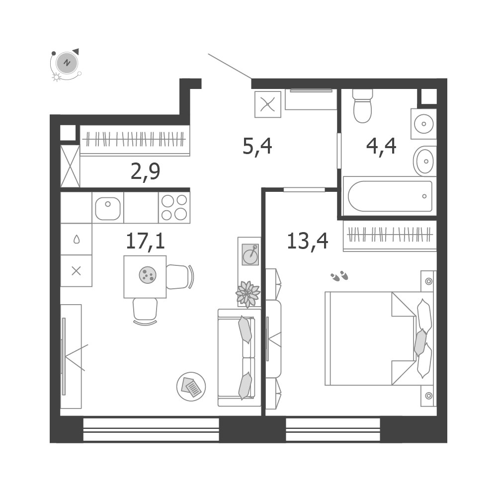 Планировка 43.2 м²