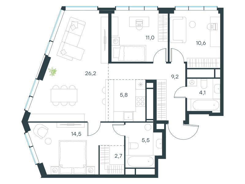 Планировка 88.8 м²