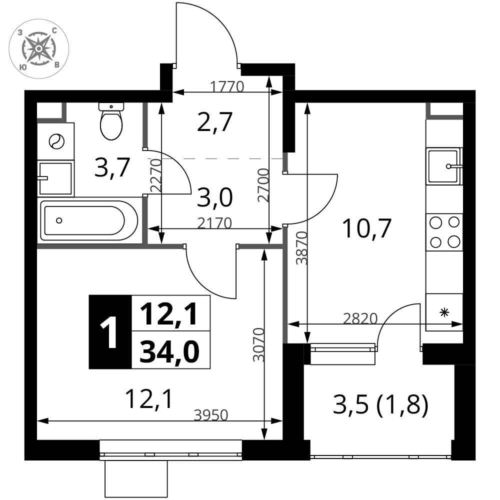 Планировка 34.0 м²