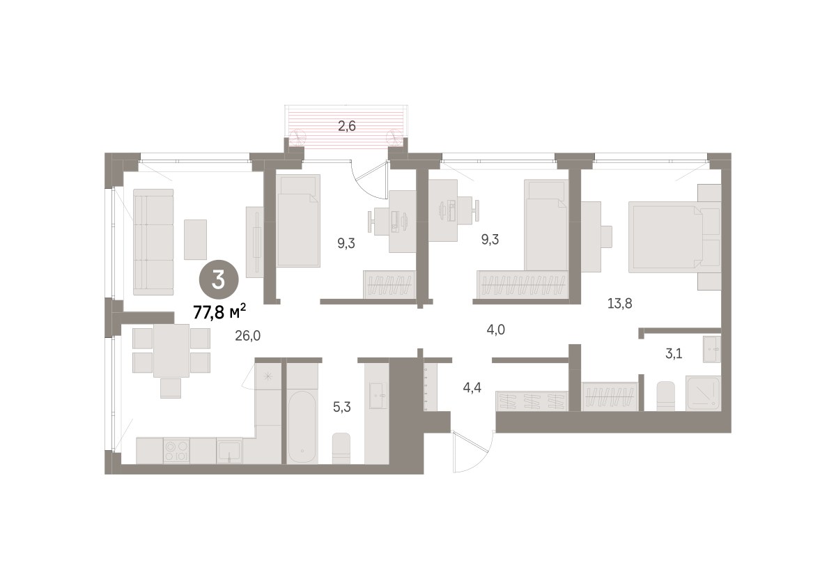Планировка 77.8 м²