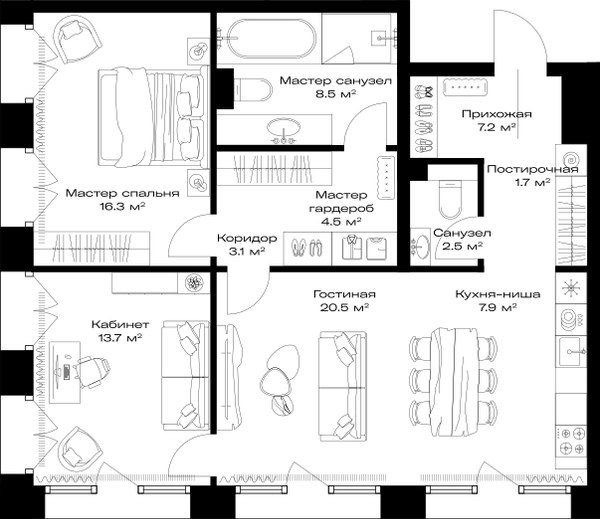 Планировка 85.3 м²