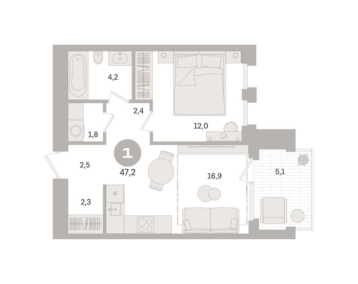Планировка 47.2 м²