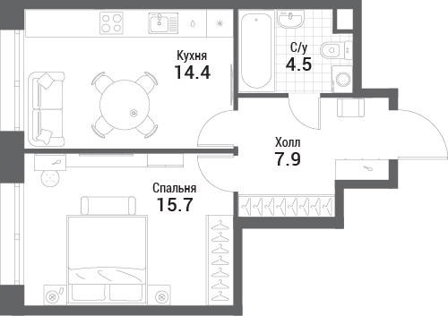 Планировка 42.5 м²