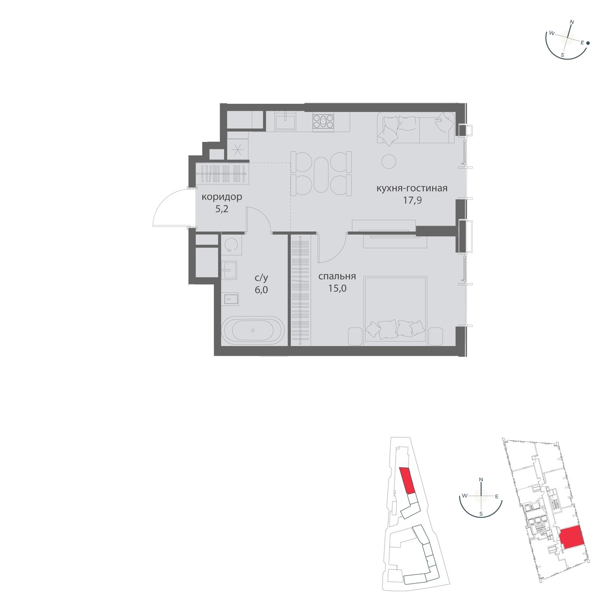 Планировка 43.8 м²