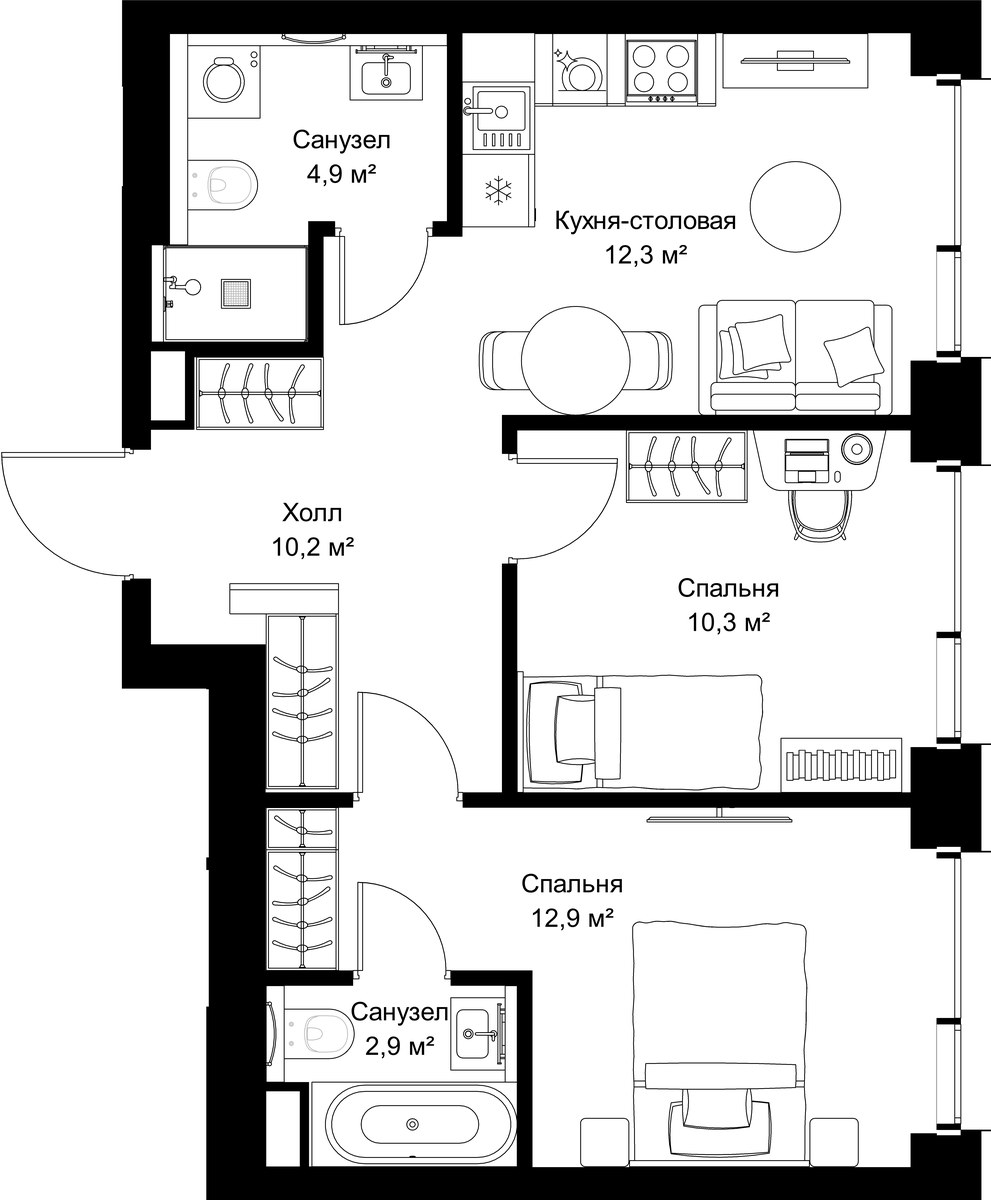 Планировка 53.5 м²