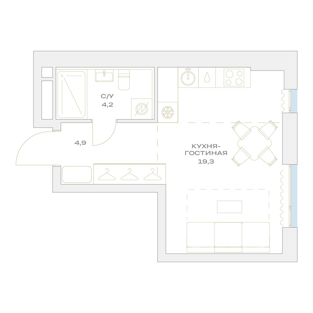 Планировка: Студия, 28.4 м²