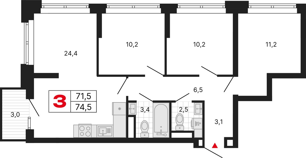 Планировка 74.5 м²