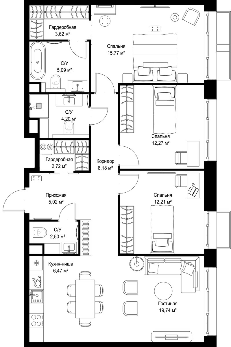 Планировка 97.79 м²
