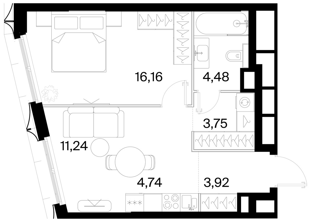Планировка 44.29 м²